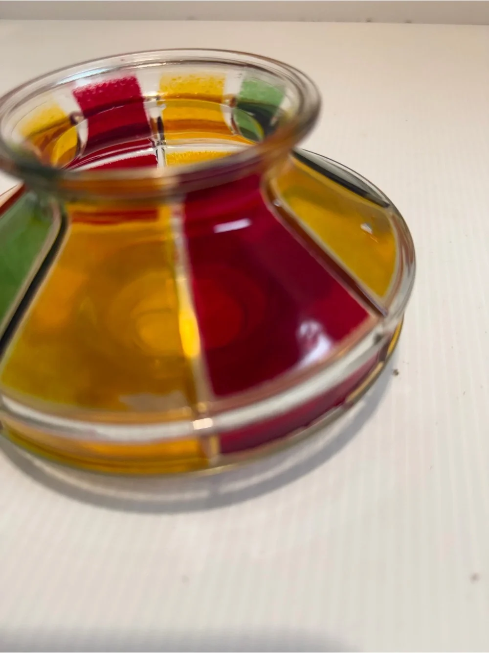 Vintage Mid-Century Multi-Color Paneled Glass Votive Tealight Candle Holder